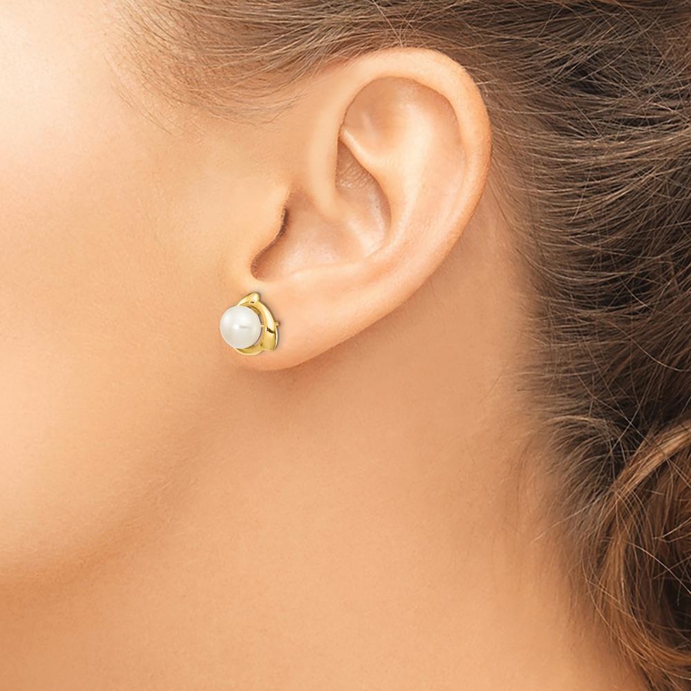 14K Yellow Gold Button Freshwater Cultured Pearl Post Earrings - 7-8mm Pearl Size by Monteluci Fine Jewelry