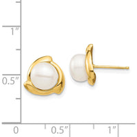 14K Yellow Gold Button Freshwater Cultured Pearl Post Earrings - 7-8mm Pearl Size by Monteluci Fine Jewelry