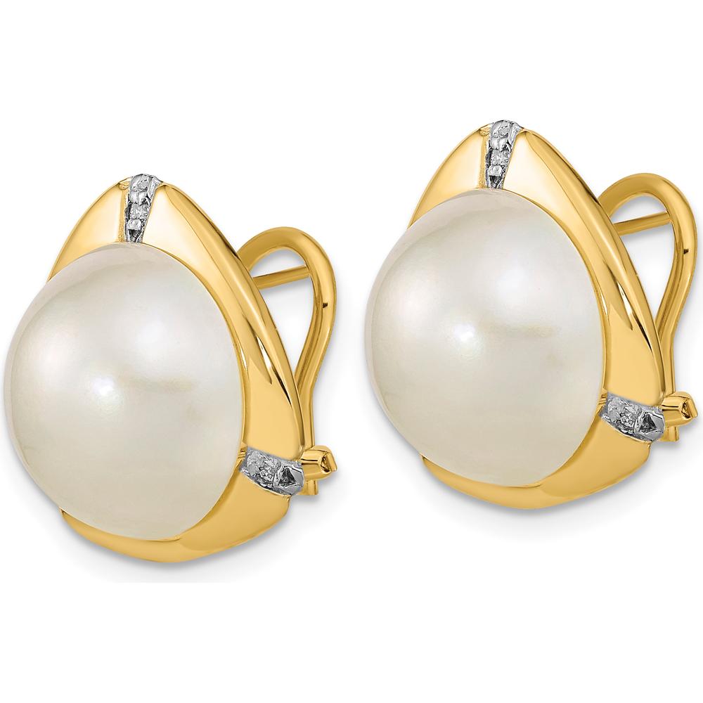 14K Yellow Gold Button Mabe Pearl Earrings with Round Diamonds - 0.06 Carat Total Diamond Weight by Monteluci Fine Jewelry