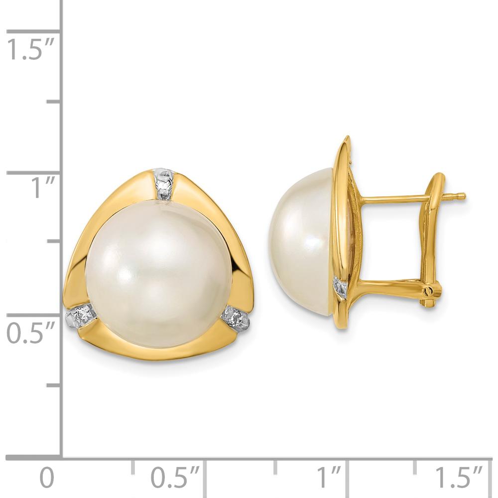 14K Yellow Gold Button Mabe Pearl Earrings with Round Diamonds - 0.06 Carat Total Diamond Weight by Monteluci Fine Jewelry
