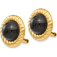 14K Yellow Gold Button Onyx Earrings with Polished Finish - Timeless Non-Pierced Design by Oro Pregiato