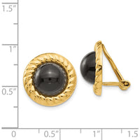 14K Yellow Gold Button Onyx Earrings with Polished Finish - Timeless Non-Pierced Design by Oro Pregiato