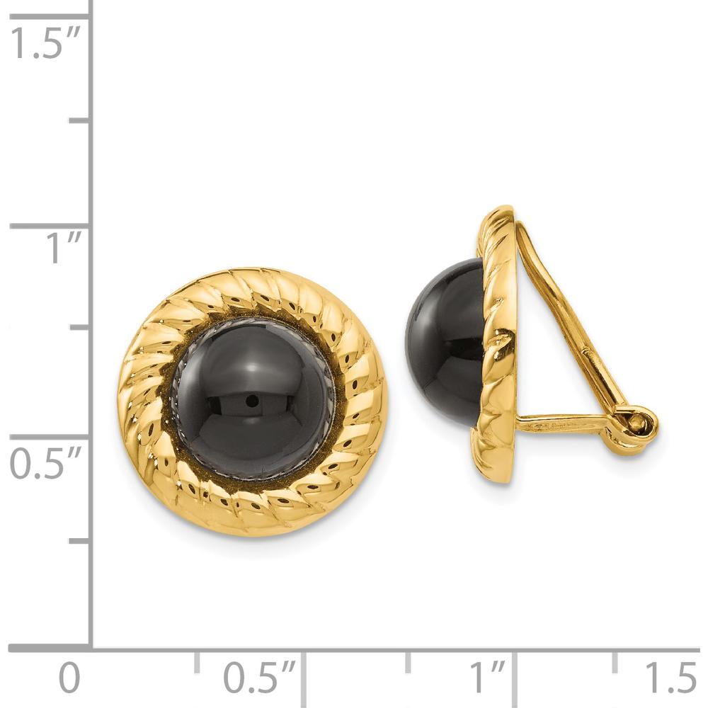 14K Yellow Gold Button Onyx Earrings with Polished Finish - Timeless Non-Pierced Design by Oro Pregiato