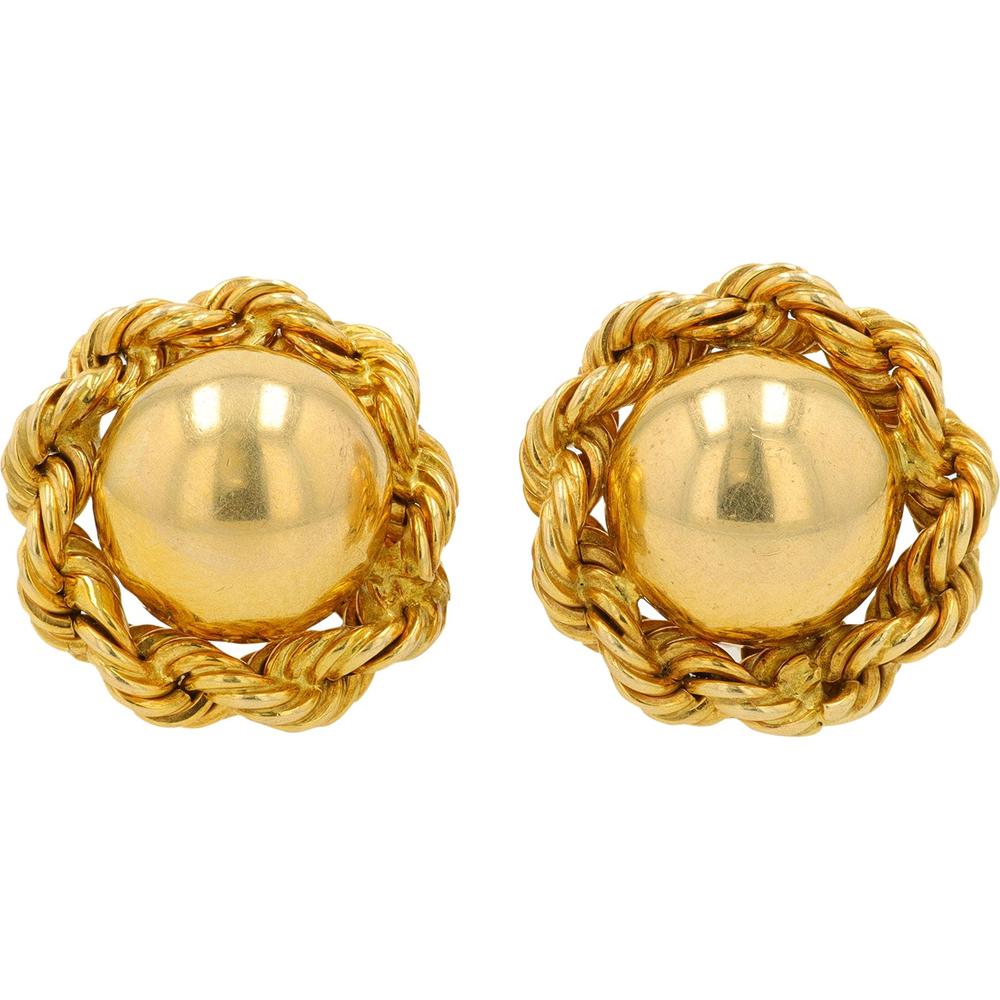 14K Yellow Gold Button Screw Back Earrings with Rope Twist Design - 5.70g Total Weight
