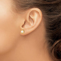 14K Yellow Gold Button Stud Earrings with 5-6mm White Cultured Freshwater Pearls by Monteluci Fine Jewelry