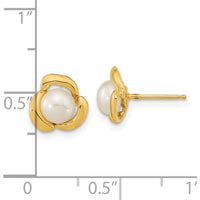 14K Yellow Gold Button Stud Earrings with 5-6mm White Cultured Freshwater Pearls by Monteluci Fine Jewelry