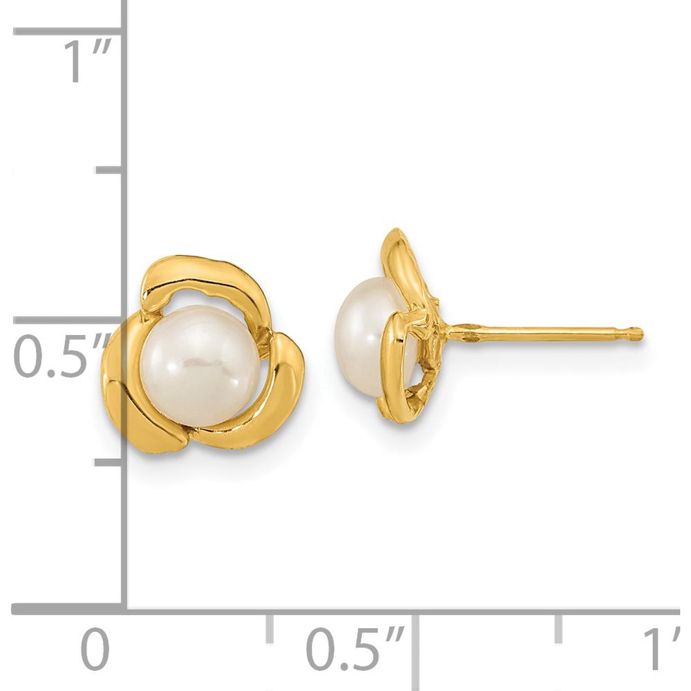 14K Yellow Gold Button Stud Earrings with 5-6mm White Cultured Freshwater Pearls by Monteluci Fine Jewelry