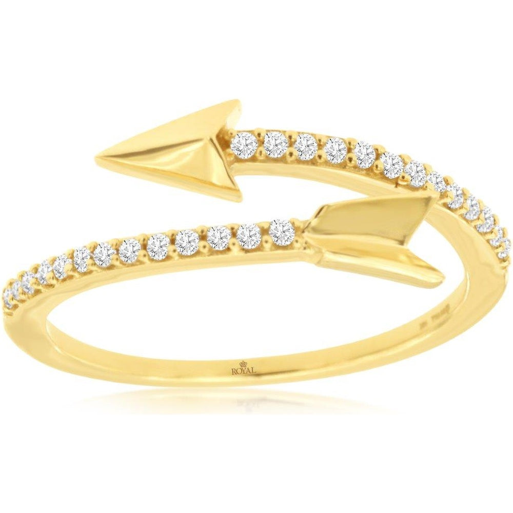 14K Yellow Gold Bypass Arrow Ring with Prong-Set Round Diamonds - 0.12 Carat Total Diamond Weight - Royal Jewelry
