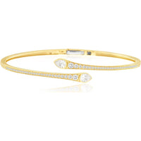 14K Yellow Gold Bypass Bangle with Micro-Pave Round Diamonds and Pear-Shaped Diamond Accents - 1.14 Carat Total Diamond Weight - Royal Jewelry