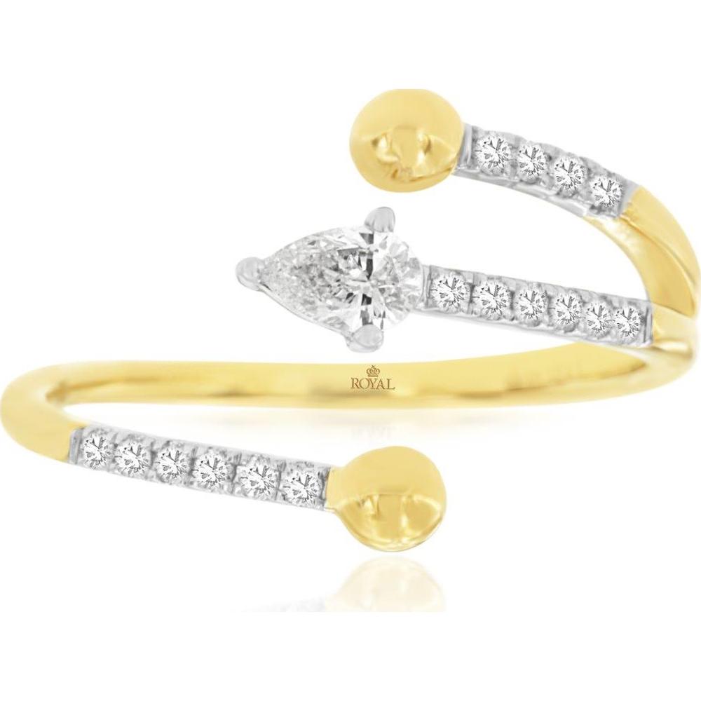 14K Yellow Gold Bypass Diamond Ring with Pear-Shaped Center and Round Accent Diamonds - 0.12 Carat Total Diamond Weight - Royal Jewelry
