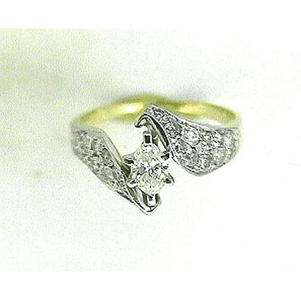 14K Yellow Gold Bypass Engagement Ring with Marquise Center Diamond and Round Pavé Accents - 0.96 Carat Total Diamond Weight - Royal Jewelry