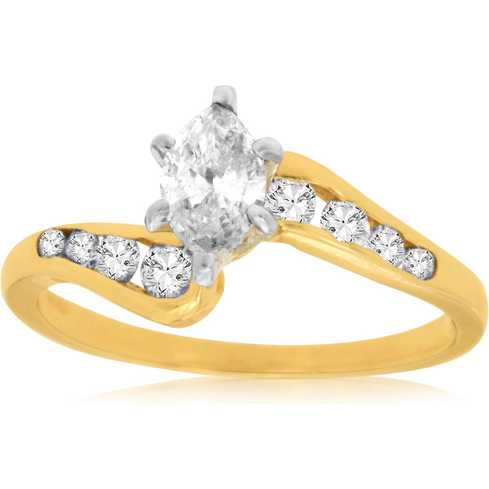 14K Yellow Gold Bypass Engagement Ring with Marquise Cut Center Diamond and Graduating Round Accents - 0.67 Carat Total Diamond Weight - Royal Jewelry