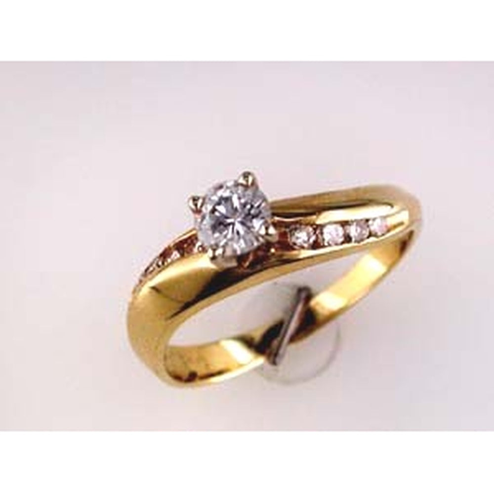 14K Yellow Gold Bypass Engagement Ring with Round Brilliant Center Diamond and Accent Stones - 0.56 Carat Total Diamond Weight - Royal Jewelry