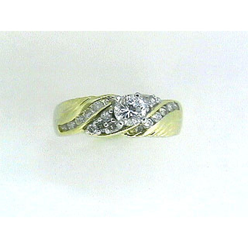 14K Yellow Gold Bypass Engagement Ring with Round Center Diamond and Accented Shoulders - 0.75 Carat Total Diamond Weight - Royal Jewelry