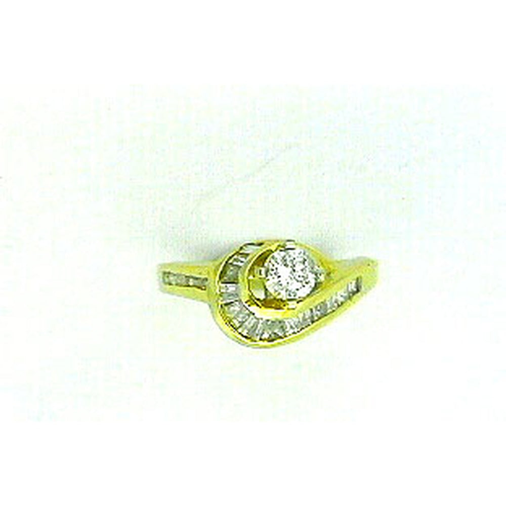 14K Yellow Gold Bypass Engagement Ring with Round Center Diamond and Channel-Set Baguette Diamond Halo - 0.95 Carat Total Diamond Weight - Royal Jewelry
