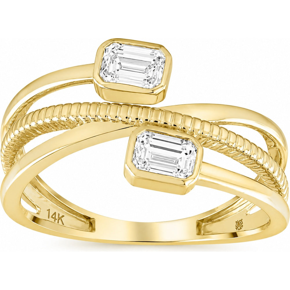 14K Yellow Gold Bypass Fashion Ring with Bezel Set Emerald Cut Diamonds - 0.53 Carat Total Diamond Weight by Auriventus