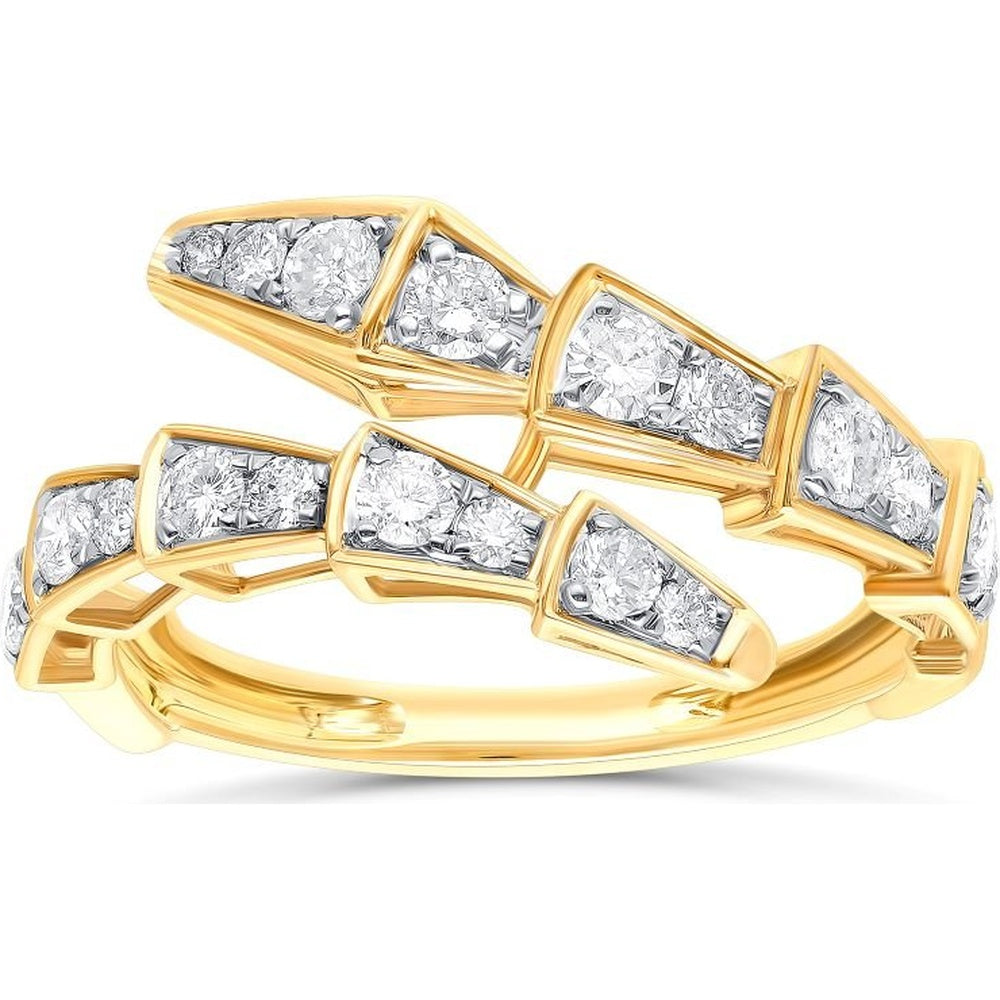 14K Yellow Gold Bypass Fashion Ring with Prong-Set Round Diamonds - 0.75 Carat Total Diamond Weight by Auriventus