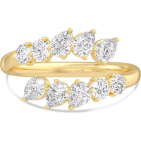 14K Yellow Gold Bypass Fashion Ring with Round and Pear-Shaped Diamonds - 1.29 Carat Total Diamond Weight by Auriventus