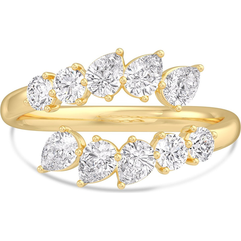 14K Yellow Gold Bypass Fashion Ring with Round and Pear-Shaped Diamonds - 1.29 Carat Total Diamond Weight by Auriventus
