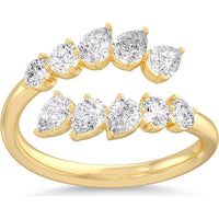 14K Yellow Gold Bypass Fashion Ring with Round and Pear-Shaped Diamonds - 1.29 Carat Total Diamond Weight by Auriventus