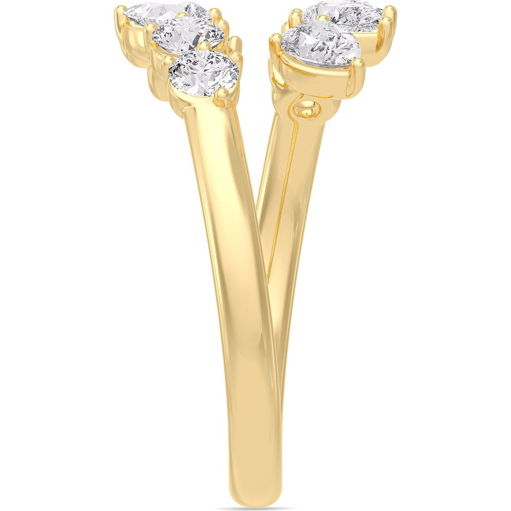 14K Yellow Gold Bypass Fashion Ring with Round and Pear-Shaped Diamonds - 1.29 Carat Total Diamond Weight by Auriventus