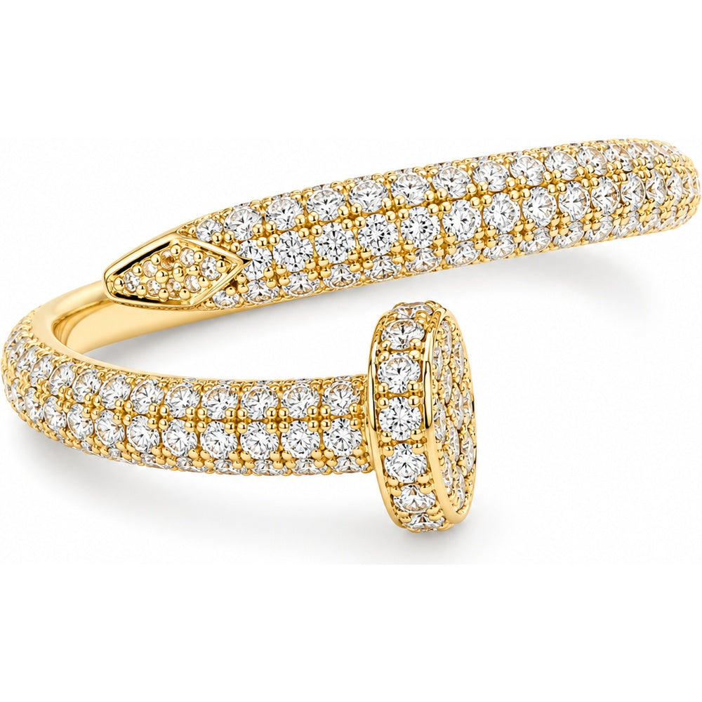 14K Yellow Gold Bypass Fashion Ring with Shared Prong Set Round Diamonds - 1.06 Carat Total Diamond Weight by Auriventus