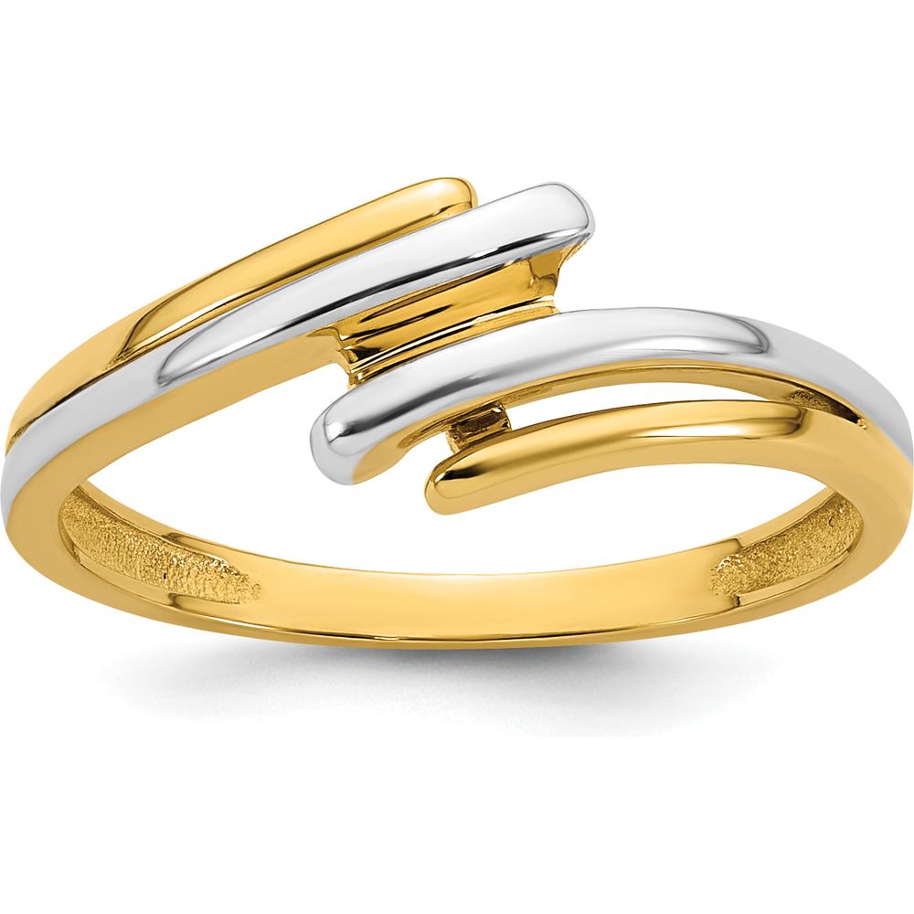 14K Yellow Gold Bypass Fashion Ring with White Rhodium Polished Finish by 0