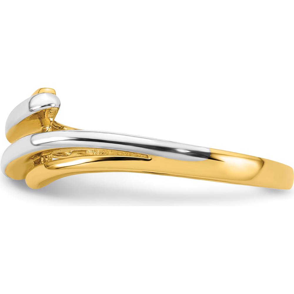 14K Yellow Gold Bypass Fashion Ring with White Rhodium Polished Finish by 0