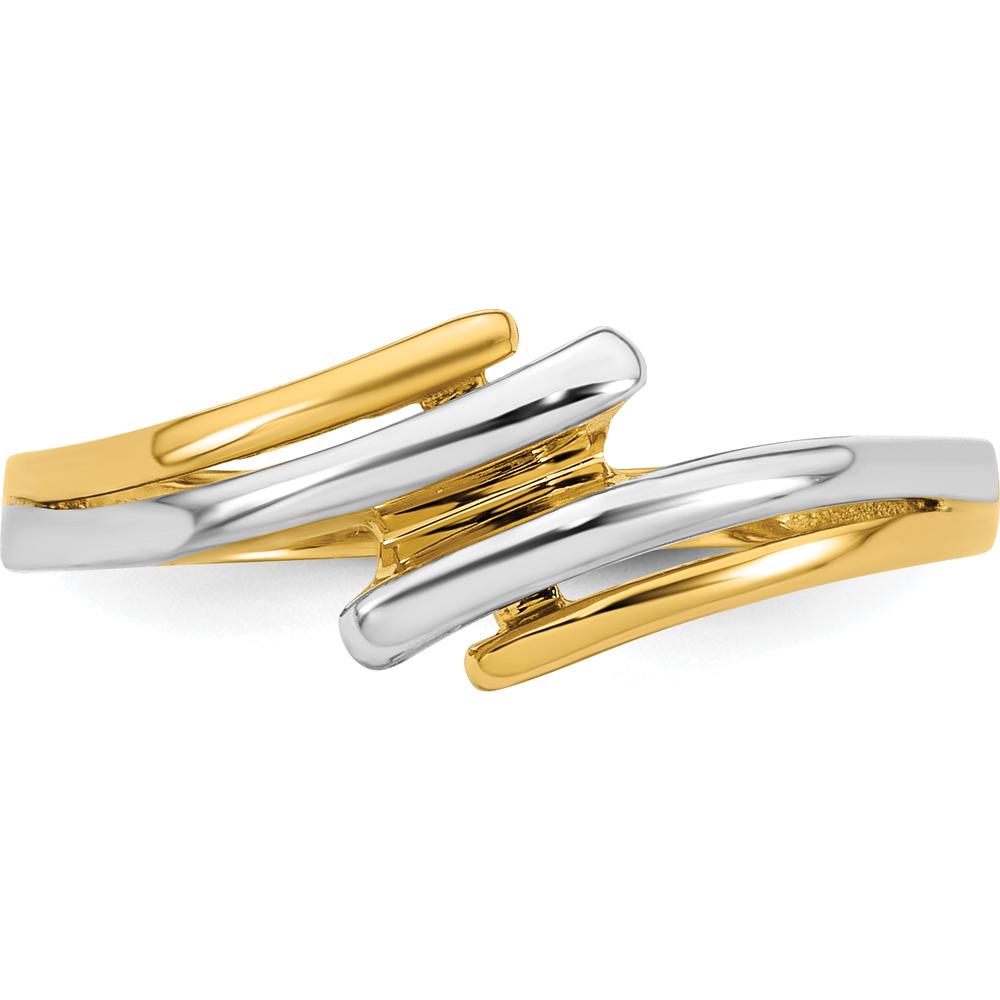 14K Yellow Gold Bypass Fashion Ring with White Rhodium Polished Finish by 0