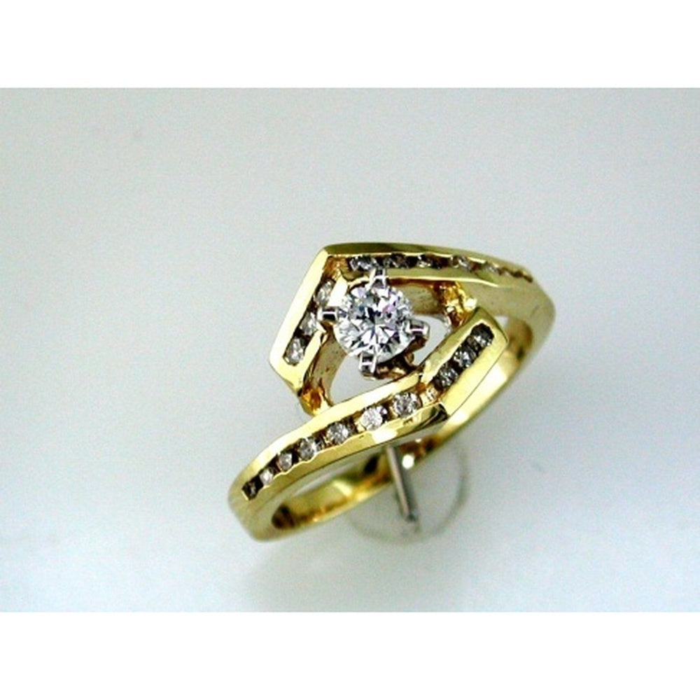 14K Yellow Gold Bypass Free Form Engagement Ring with Prong Set Round Diamonds - 0.50 Carat Total Diamond Weight - Royal Jewelry