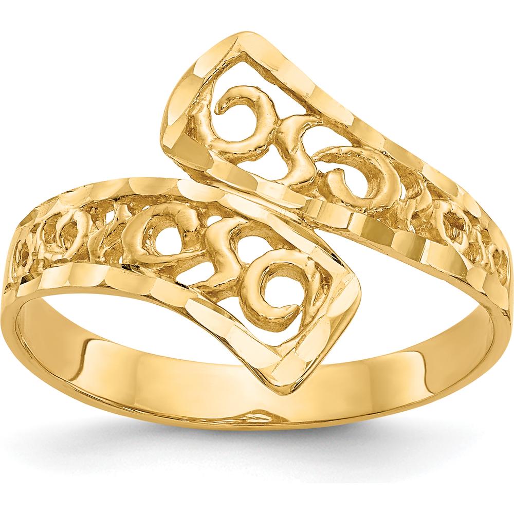 14K Yellow Gold Bypass Lace Diamond-Cut Ring - Polished Finish, 15mm Top Length by Oro Pregiato