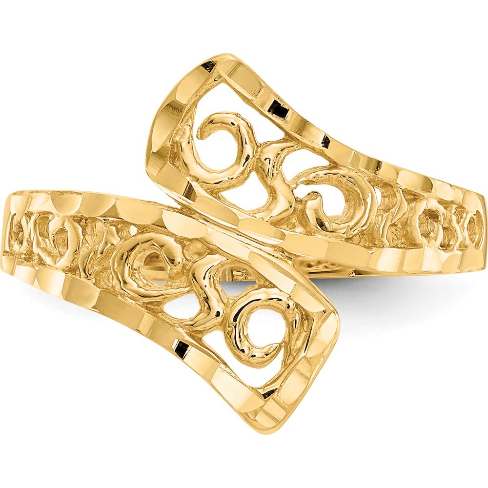 14K Yellow Gold Bypass Lace Diamond-Cut Ring - Polished Finish, 15mm Top Length by Oro Pregiato