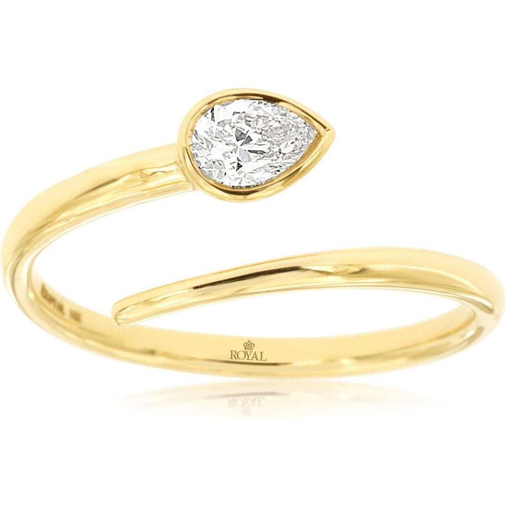 14K Yellow Gold Bypass Open-End Ring with Bezel-Set Pear-Shaped Diamond - 0.24 Carat Total Diamond Weight - Royal Jewelry