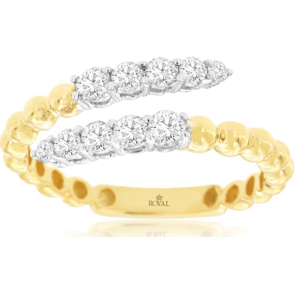 14K Yellow Gold Bypass Open Shank Ring with 0.45 Carat Round Brilliant Diamonds in Shared-Prong Setting - Royal Jewelry