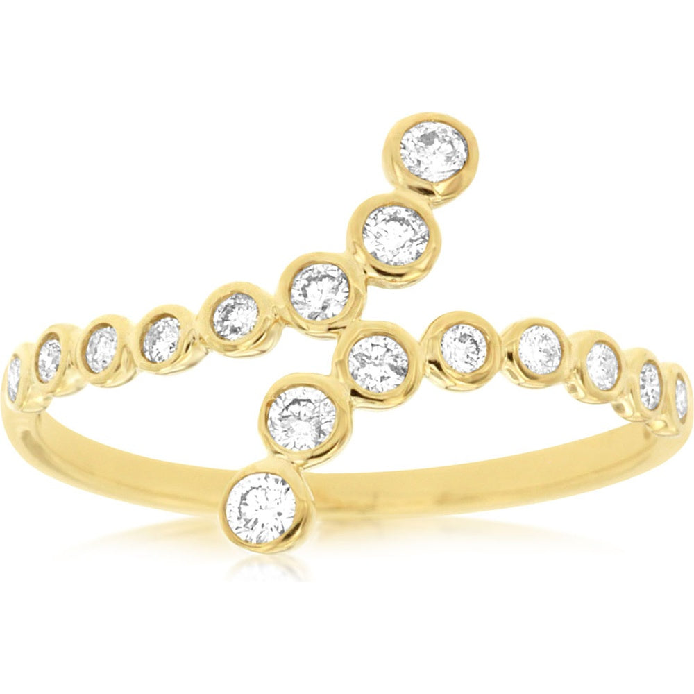 14K Yellow Gold Bypass Open Shank Ring with Bezel-Set Round Diamonds - 0.25 Carat Total Diamond Weight - Royal Jewelry