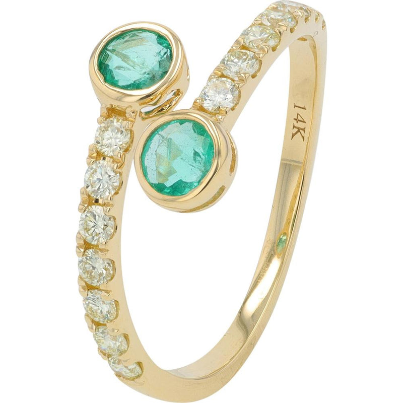 14K Yellow Gold Bypass Ring with 0.55 - 0.75 Carat Bezel - Set Emerald ...