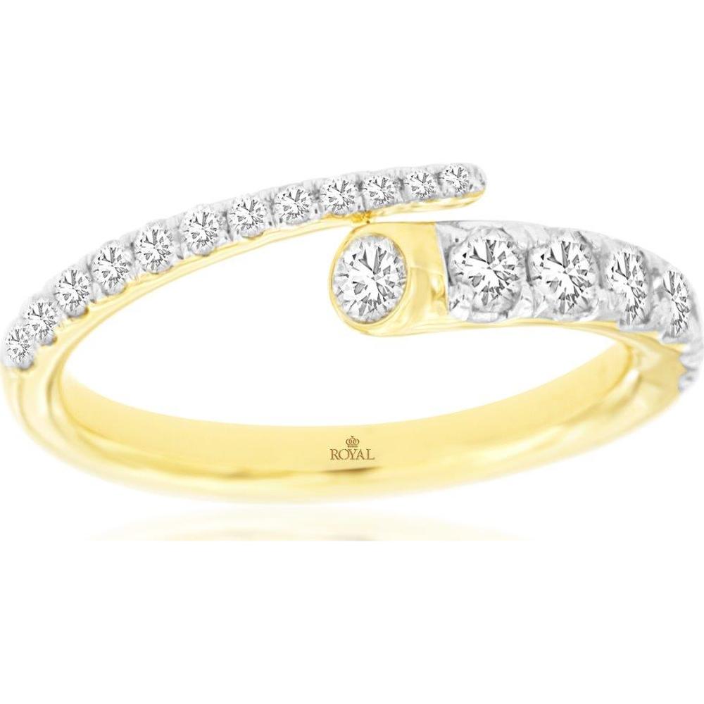 14K Yellow Gold Bypass Ring with 0.61 Carat Round Diamond and Pavé Set Diamond Accents - Royal Jewelry