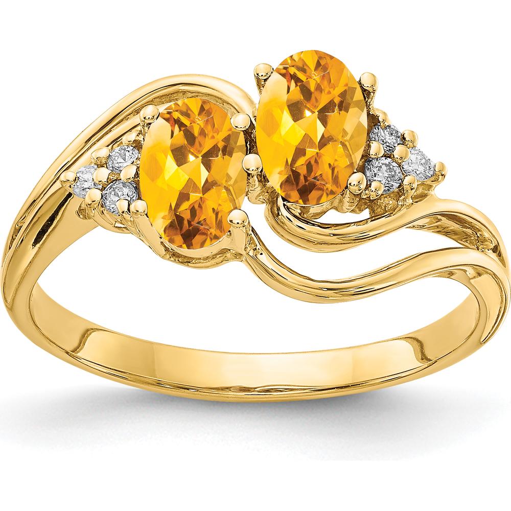 14K Yellow Gold Bypass Ring with 6x4mm Oval Citrines and Round Diamond Accents - 0.40 Carat Citrine & 0.008 Carat Diamond Total Weight by Monteluci Fine Jewelry