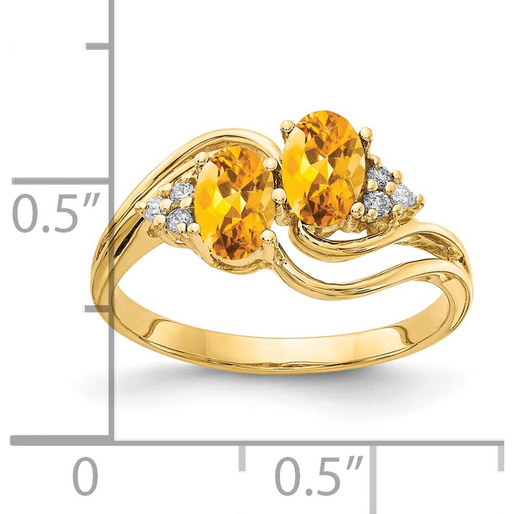 14K Yellow Gold Bypass Ring with 6x4mm Oval Citrines and Round Diamond Accents - 0.40 Carat Citrine & 0.008 Carat Diamond Total Weight by Monteluci Fine Jewelry