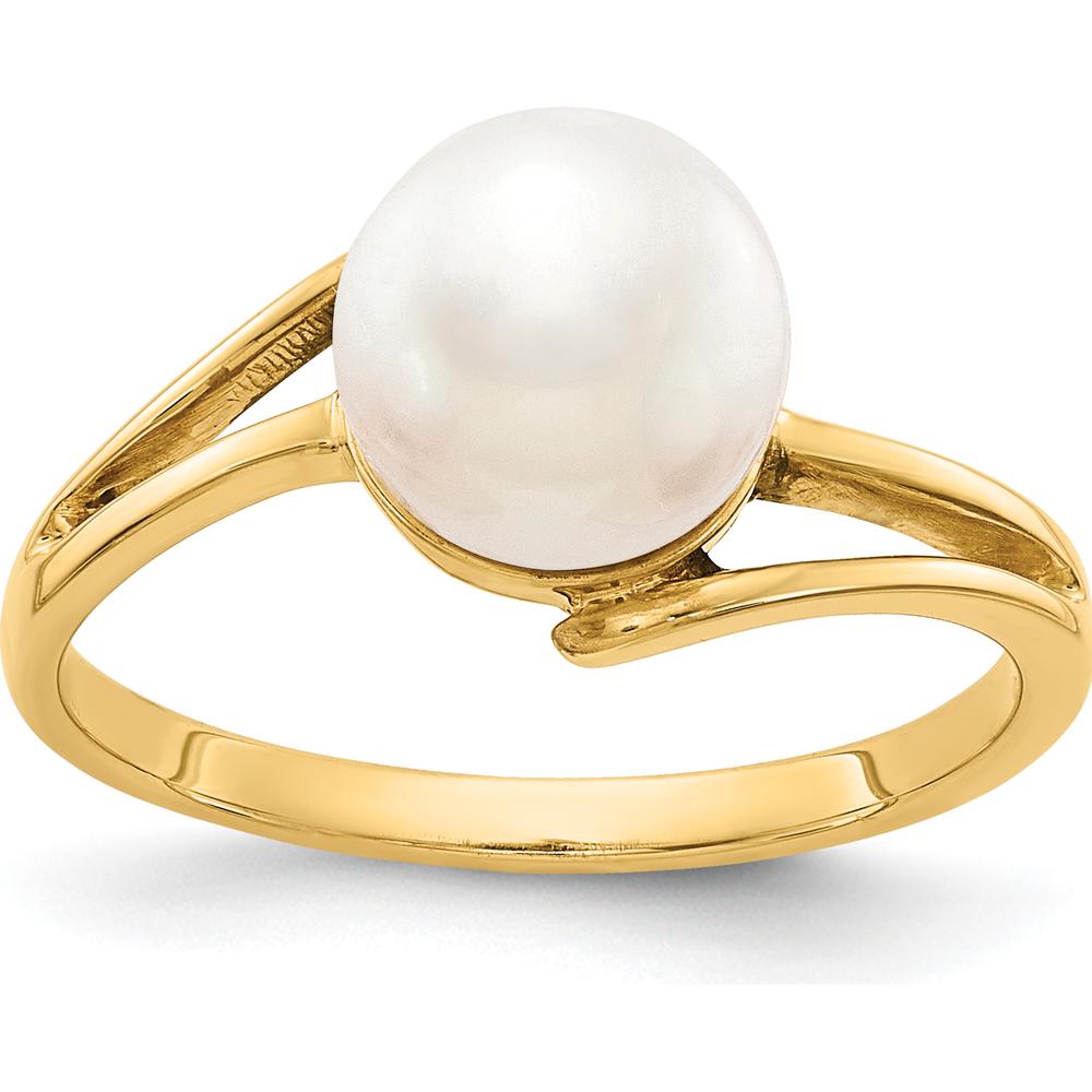 14K Yellow Gold Bypass Ring with 7.5mm Cultured Pearl by Monteluci Fine Jewelry