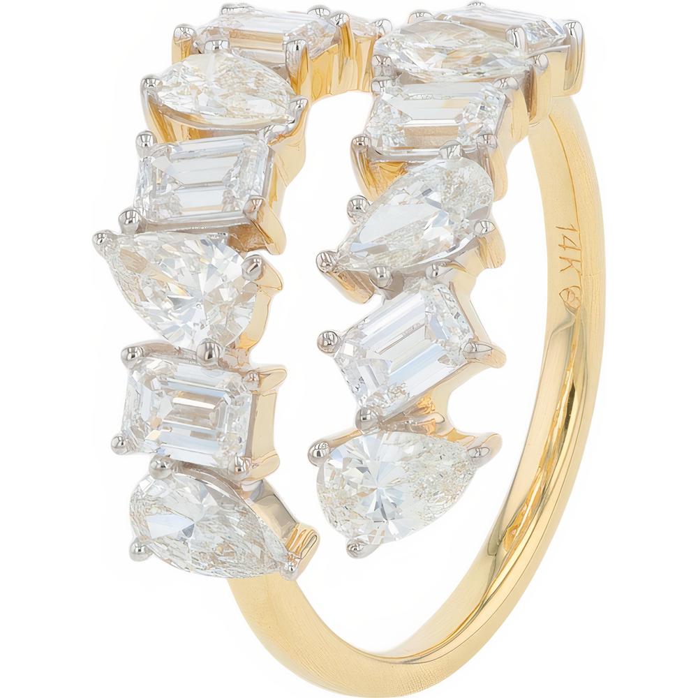 14K Yellow Gold Bypass Ring with Lab Grown Diamonds - 2.75 Carats Total Diamond Weight