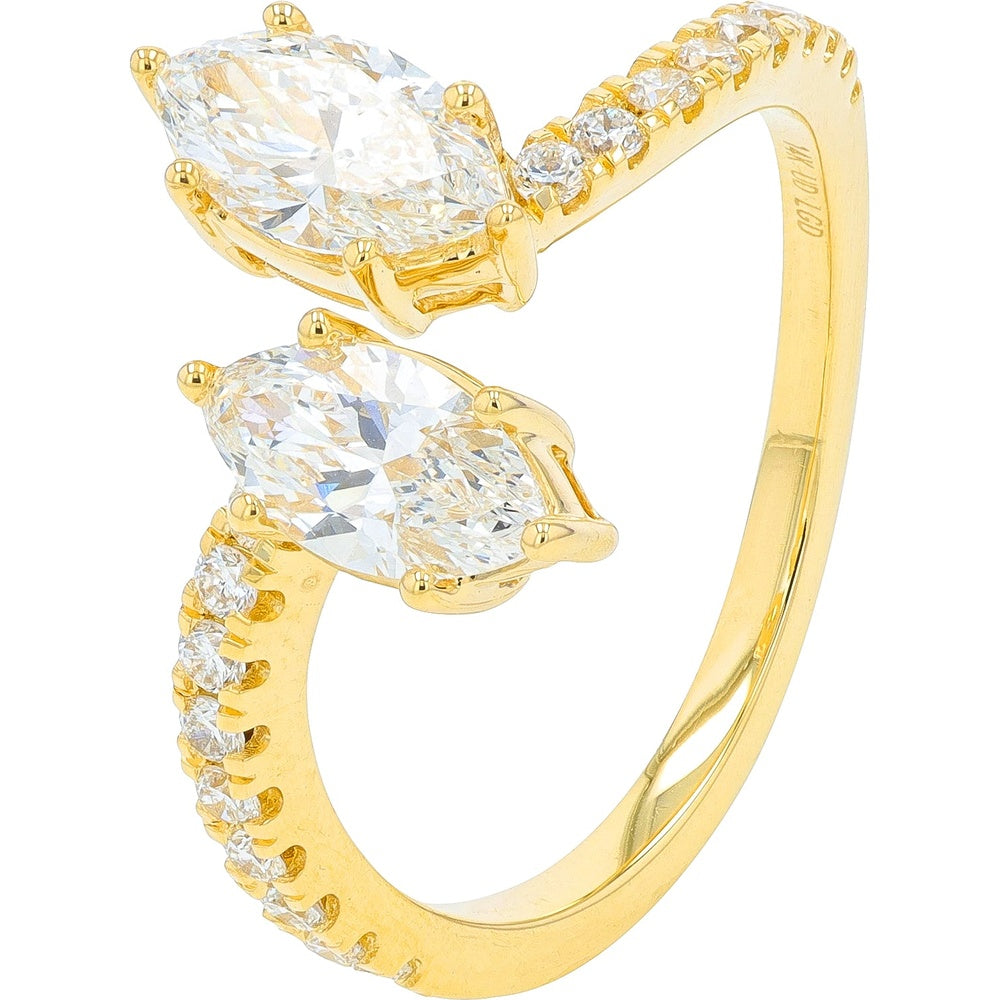 14K Yellow Gold Bypass Ring with Marquise-Cut Lab Grown Diamonds - 1.33 Carat Total Diamond Weight