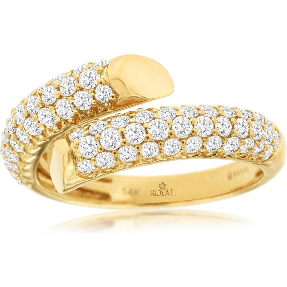 14K Yellow Gold Bypass Ring with Pavé-Set Round Diamonds - 1.00 Carat Total Diamond Weight - Royal Jewelry