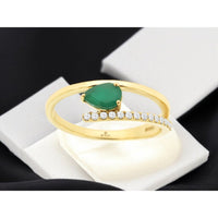 14K Yellow Gold Bypass Ring with Pear-Shaped Emerald and Round Diamond Accents - 0.45 Carat Emerald and 0.11 Carat Total Diamond Weight - Royal Jewelry