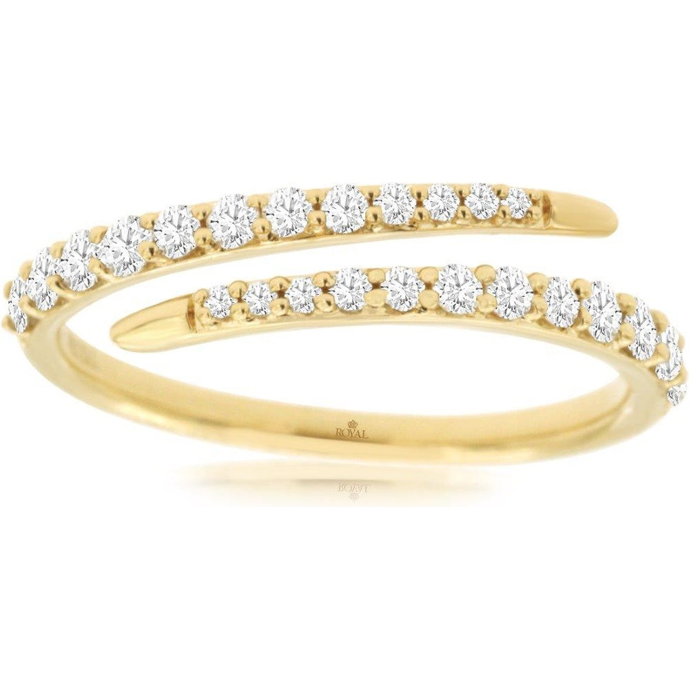 14K Yellow Gold Bypass Ring with Prong-Set Round Brilliant Diamonds - 0.40 Carat Total Diamond Weight - Royal Jewelry