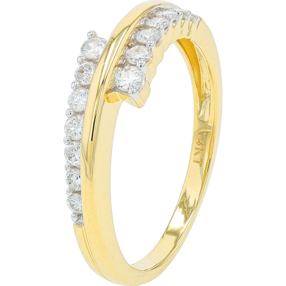 14K Yellow Gold Bypass Ring with Prong-Set Round Diamonds - 0.33 Carat Total Diamond Weight