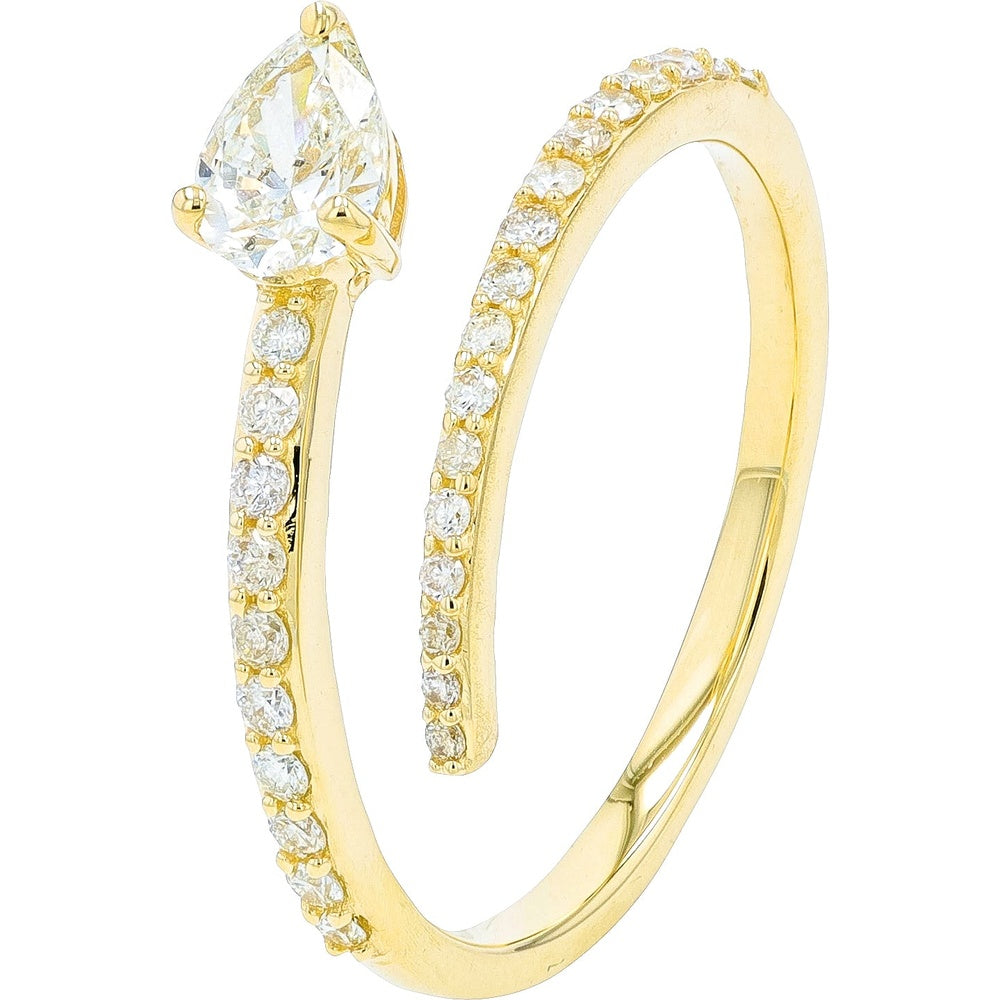 14K Yellow Gold Bypass Ring with Prong Set Round Diamonds - 0.65 Carat Total Diamond Weight