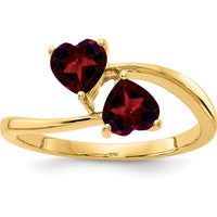14K Yellow Gold Bypass Ring with Two 5mm Heart Garnets - 0.55 Carat Total Gem Weight by Monteluci Fine Jewelry