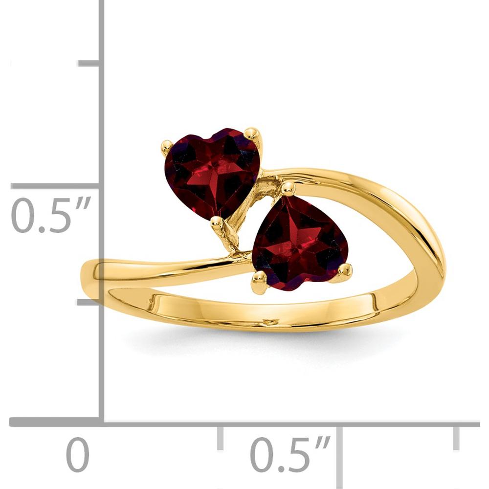 14K Yellow Gold Bypass Ring with Two 5mm Heart Garnets - 0.55 Carat Total Gem Weight by Monteluci Fine Jewelry