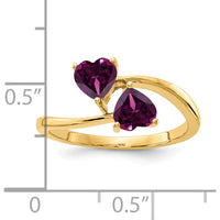 14K Yellow Gold Bypass Ring with Two 5mm Heart Rhodolite Garnets - 1.20 Carat Total Gem Weight by Monteluci Fine Jewelry
